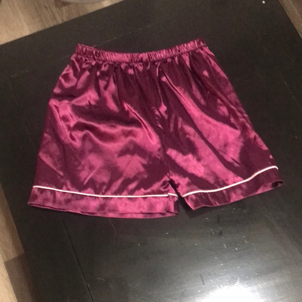 Women's High-Waist Satin Lounge Shorts in Burgundy